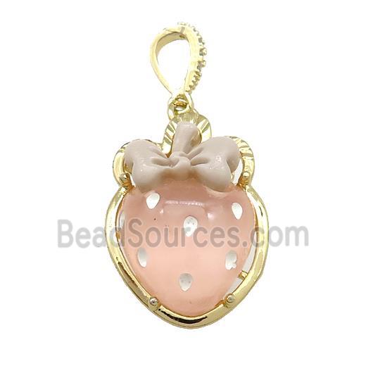 Peach Acrylic Strawberry Pendant Gold Plated