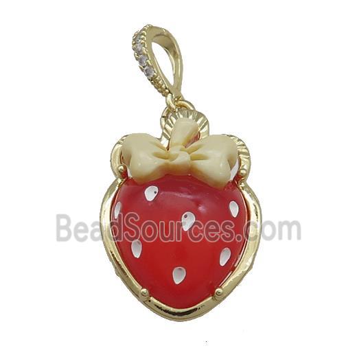 Red Acrylic Strawberry Pendant Gold Plated