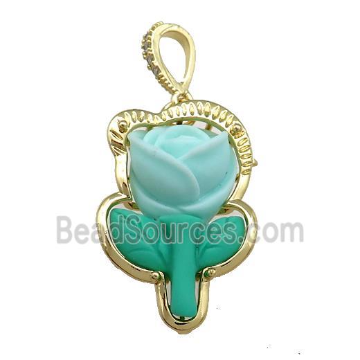 Teal Resin Flower Pendant Gold Plated