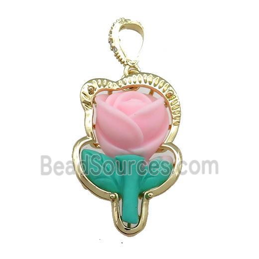 Pink Resin Flower Pendant Gold Plated