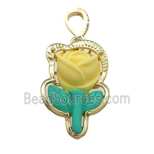 Yellow Resin Flower Pendant Gold Plated