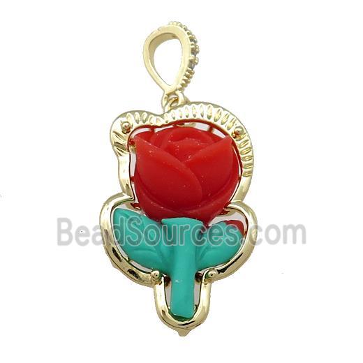 Red Resin Flower Pendant Gold Plated