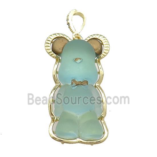 Blue Acrylic Bear Pendant Gold Plated