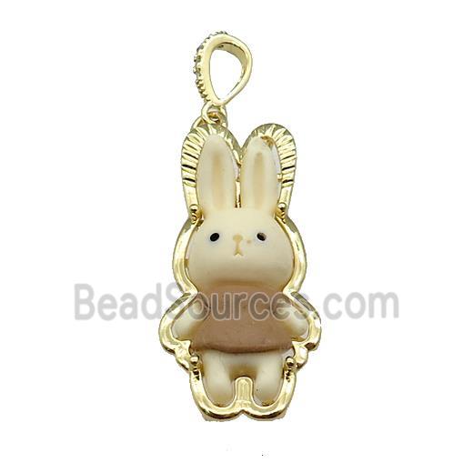 Khaki Resin Rabbit Pendant Gold Plated