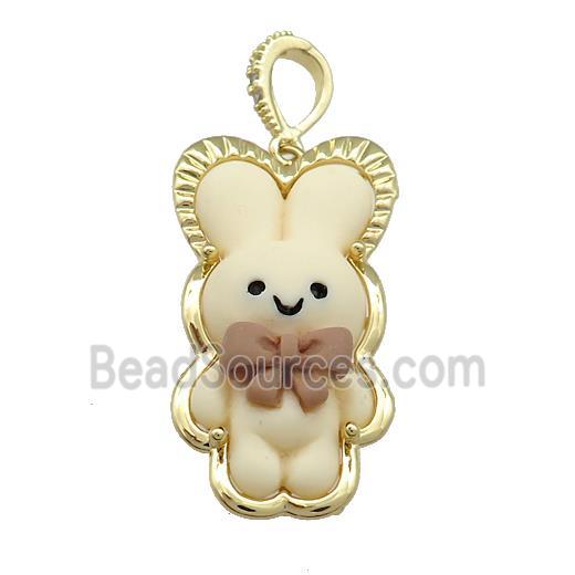 Khaki Resin Rabbit Pendant Gold Plated