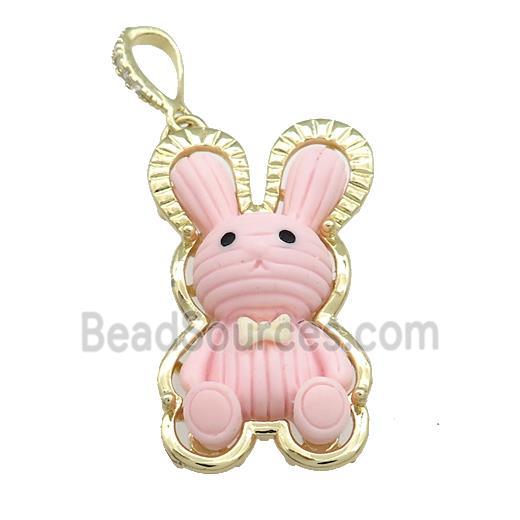 Pink Resin Rabbit Pendant Gold Plated