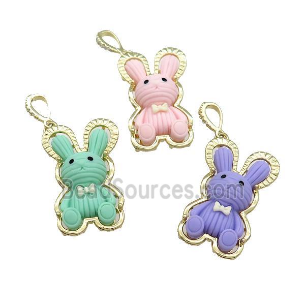 Resin Rabbit Pendant Gold Plated Mixed Color