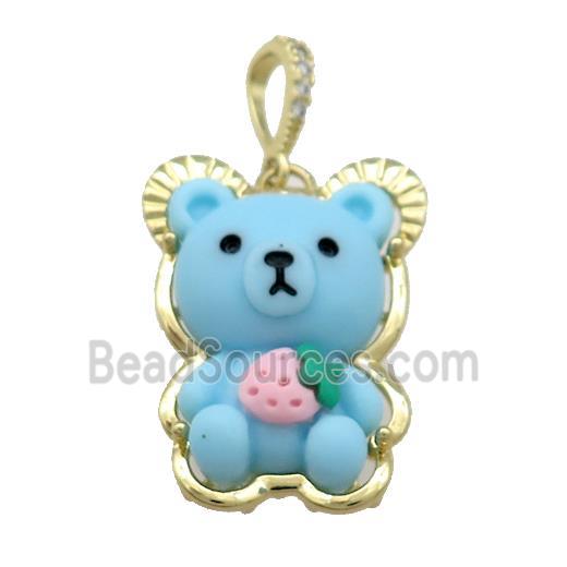 Blue Resin Bear Pendant Gold Plated