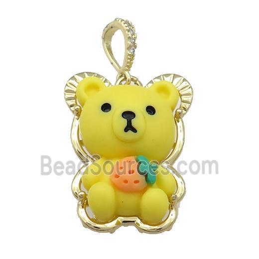 Yellow Resin Bear Pendant Gold Plated