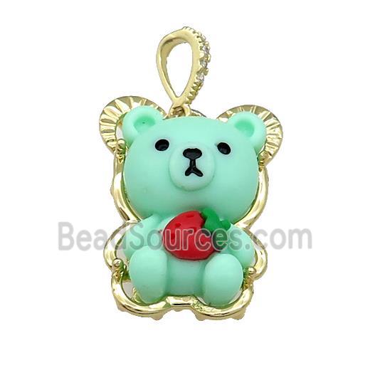 Green Resin Bear Pendant Gold Plated