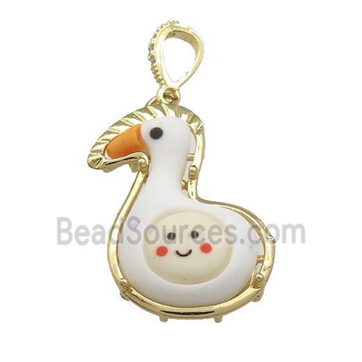 White Resin Duck Pendant Gold Plated