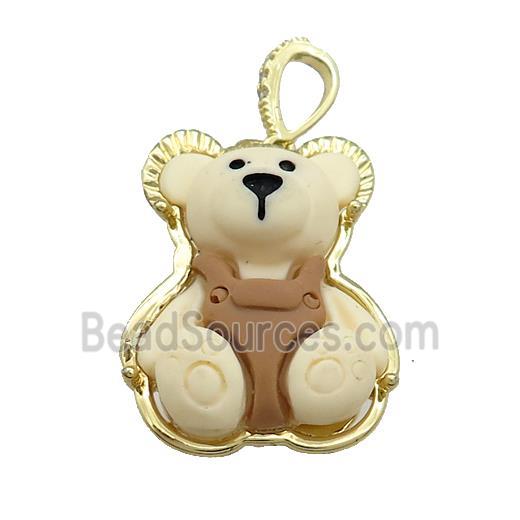 Khaki Resin Bear Pendant Gold Plated