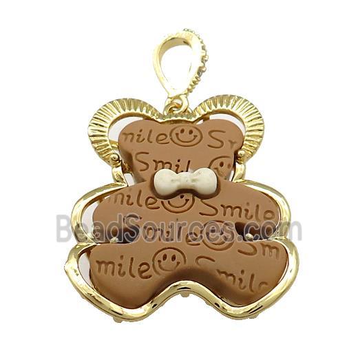 Chocolate Resin Bear Pendant Gold Plated