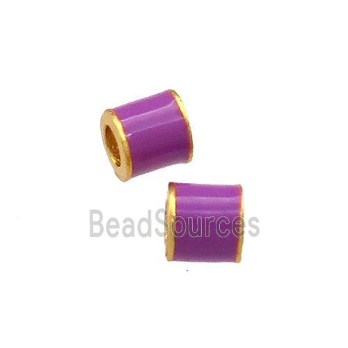 Copper Tube Beads Purple Cloisonne Large Hole 18K Gold Plated