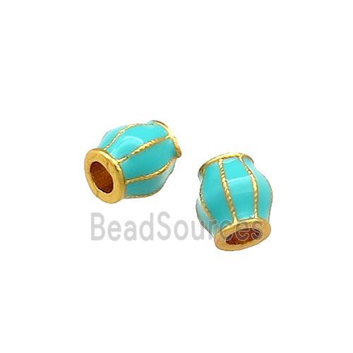 Copper Pumpkin Beads Teal Cloisonne Large Hole 18K Gold Plated