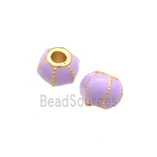 Copper Pumpkin Beads Lavender Cloisonne Large Hole 18K Gold Plated