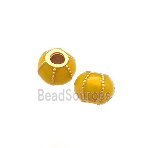 Copper Pumpkin Beads Yellow Cloisonne Large Hole 18K Gold Plated