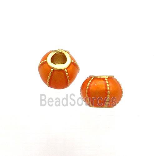 Copper Pumpkin Beads Orange Cloisonne Large Hole 18K Gold Plated