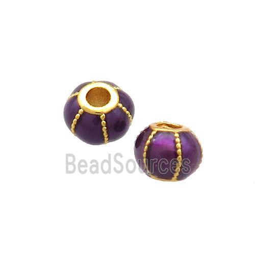 Copper Pumpkin Beads Darkpurple Cloisonne Large Hole 18K Gold Plated