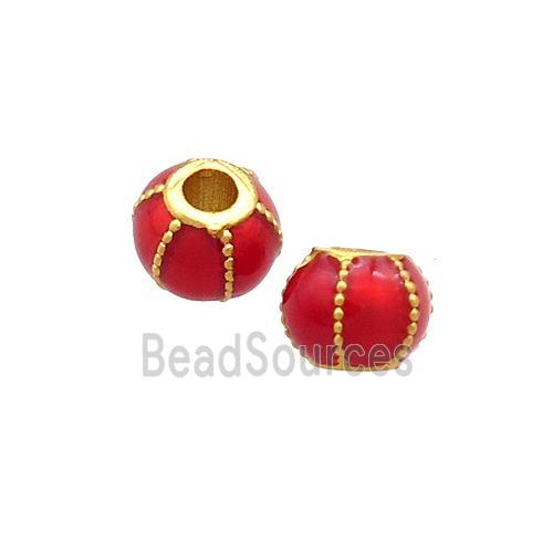 Copper Pumpkin Beads Red Cloisonne Large Hole 18K Gold Plated