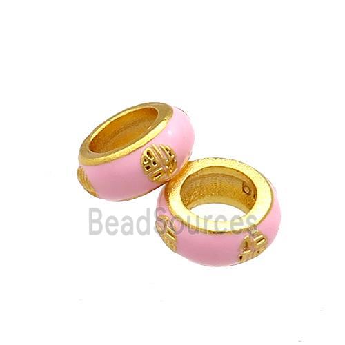 Copper Rondelle Beads Pink Cloisonne Large Hole 18K Gold Plated