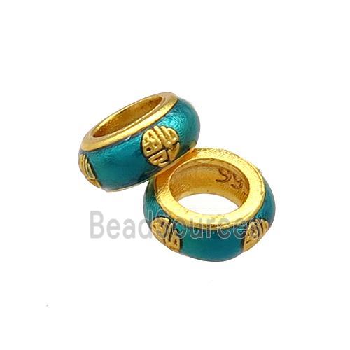 Copper Rondelle Beads Teal Cloisonne Large Hole 18K Gold Plated