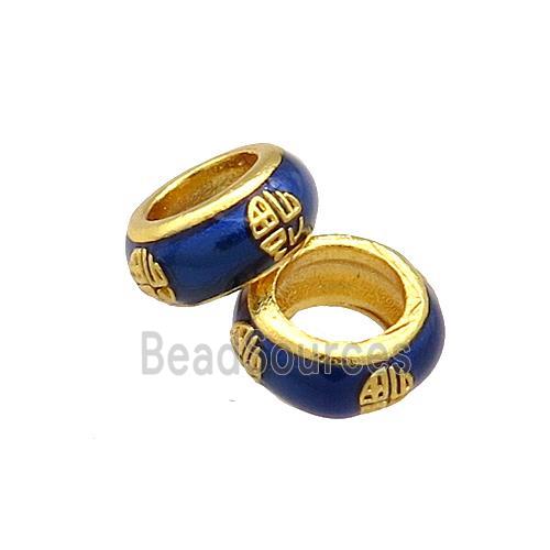 Copper Rondelle Beads Blue Cloisonne Large Hole 18K Gold Plated