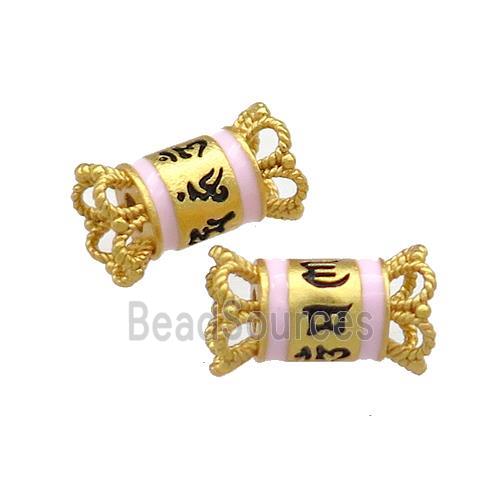 Copper Tube Beads Pink Cloisonne 18K Gold Plated