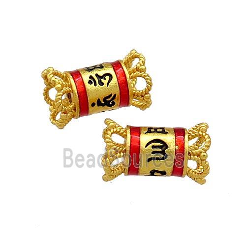 Copper Tube Beads Red Cloisonne 18K Gold Plated