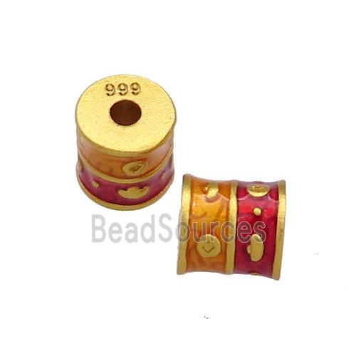 Copper Tube Beads OrangeRed Cloisonne 18K Gold Plated