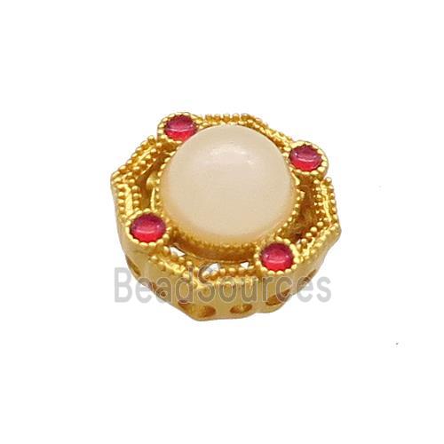 Copper Circle Beads Pave Jadeite Glass 18K Gold Plated