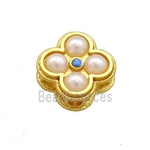 Copper Clover Beads Pave Pearlized Resin 18K Gold Plated