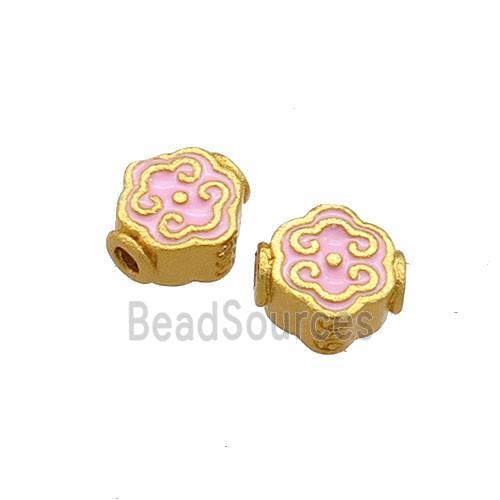 Copper Beads Pink Cloisonne 18K Gold Plated