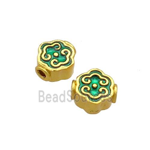 Copper Beads Green Cloisonne 18K Gold Plated