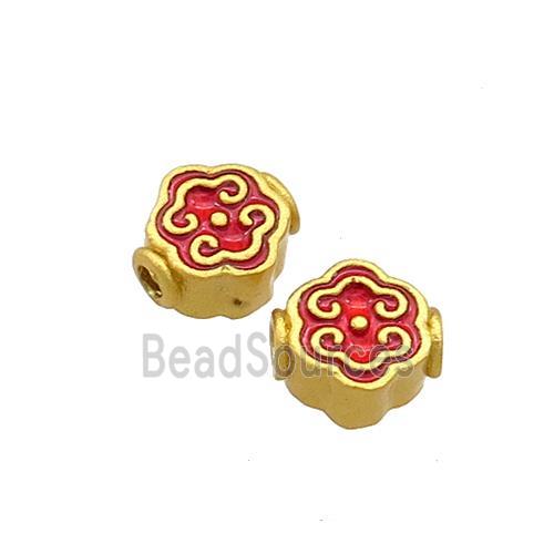 Copper Beads Red Cloisonne 18K Gold Plated