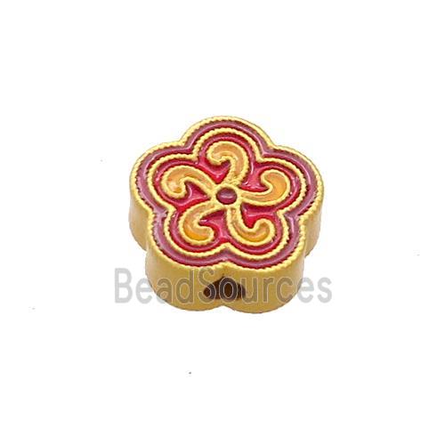 Copper Flower Beads Red Yellow Cloisonne 18K Gold Plated