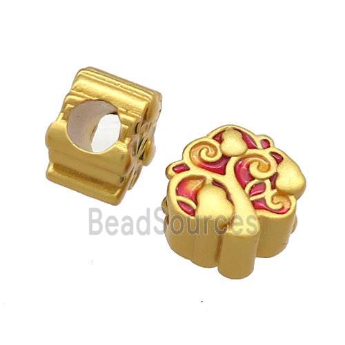 Copper Tree Beads Red Cloisonne Large Hole 18K Gold Plated