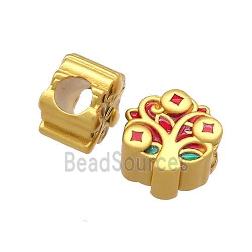 Copper Tree Beads Green Red Cloisonne Large Hole 18K Gold Plated