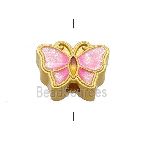 Copper Butterfly Beads Pink Cloisonne 18K Gold Plated