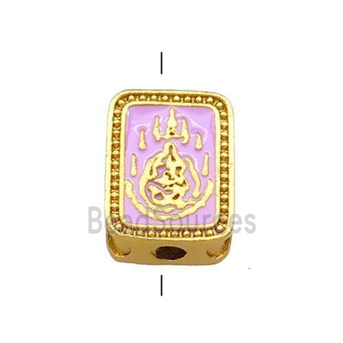 Copper Rectangle Beads Pink Cloisonne Buddhist 18K Gold Plated