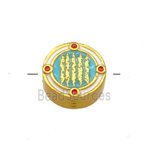 Copper Circle Beads Green Cloisonne Buddhist 18K Gold Plated