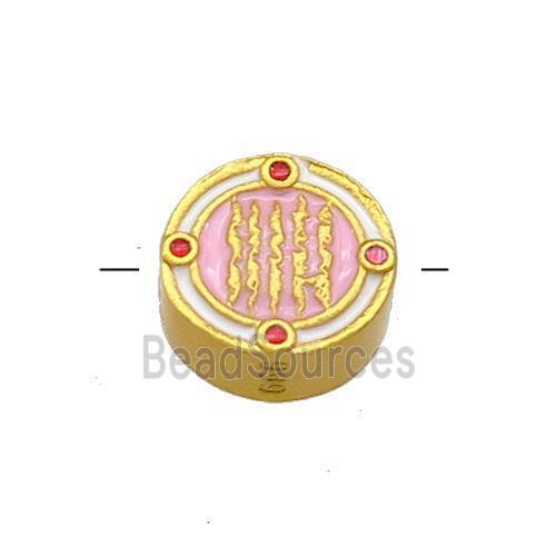 Copper Circle Beads Pink Cloisonne Buddhist 18K Gold Plated