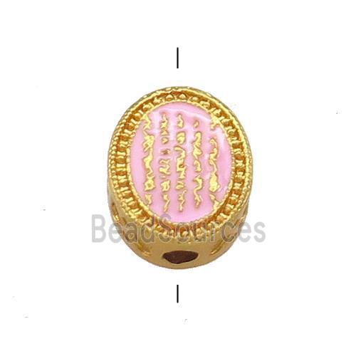 Copper Oval Beads Pink Cloisonne Buddhist 18K Gold Plated