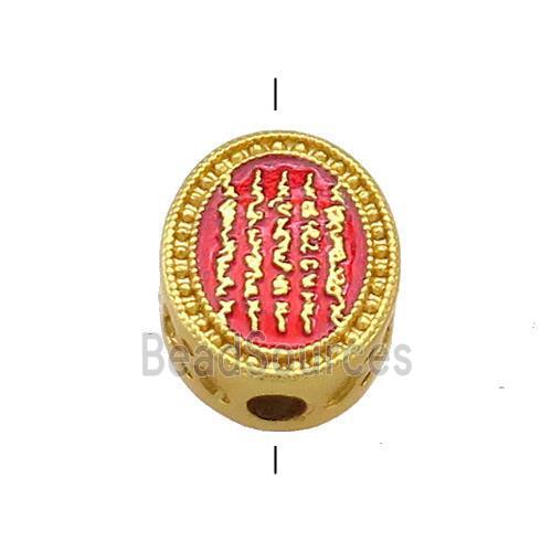 Copper Oval Beads Red Cloisonne Buddhist 18K Gold Plated