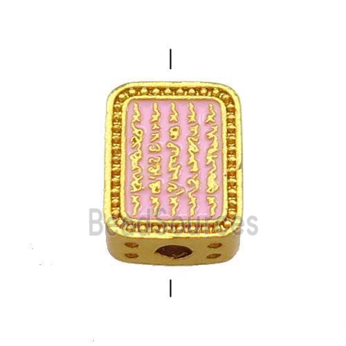 Copper Rectangle Beads Pink Cloisonne Buddhist 18K Gold Plated