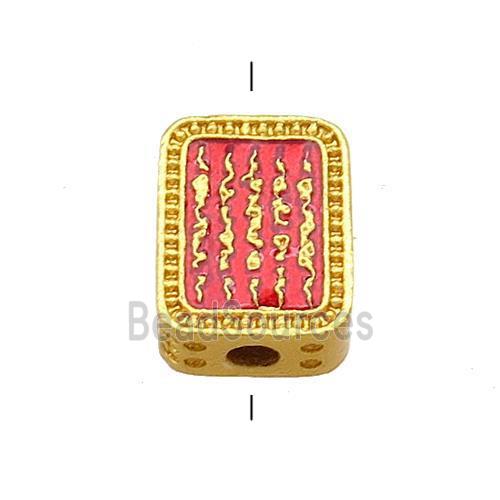 Copper Rectangle Beads Red Cloisonne Buddhist 18K Gold Plated