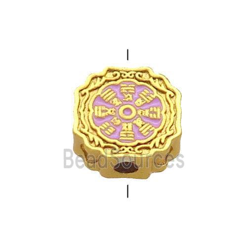 Copper Circle Beads Lavender Cloisonne Chinese Eight Diagrams 18K Gold Plated