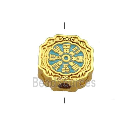 Copper Circle Beads Teal Cloisonne Chinese Eight Diagrams 18K Gold Plated