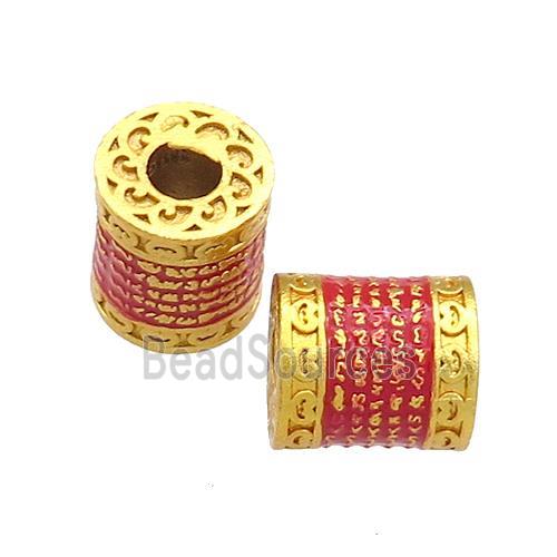 Copper Tube Beads Red Cloisonne Buddhist Large Hole 18K Gold Plated