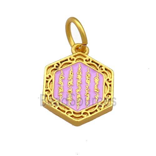 Copper Hexagon Pendant Lavender Cloisonne Buddhist 18K Gold Plated